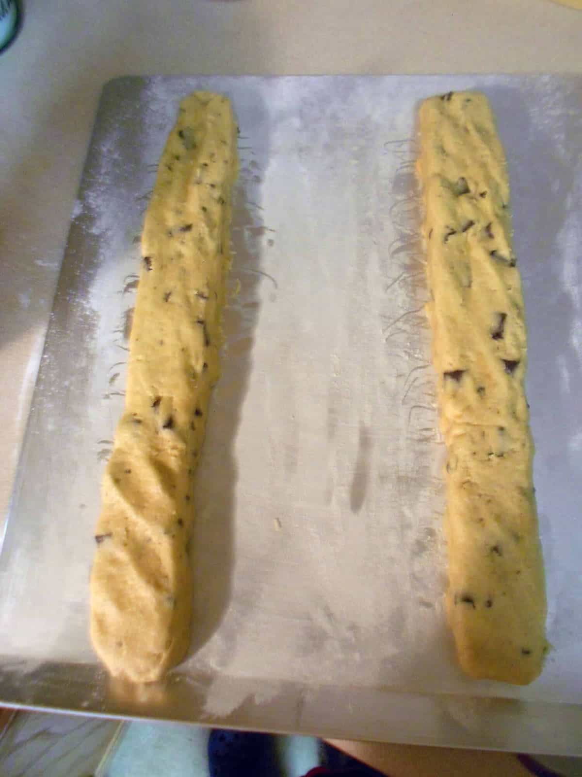 Homemade Biscotti cookie dough made into logs