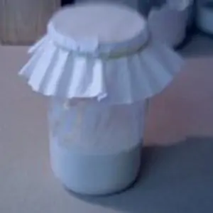 quart jar with flour and water covered with coffee filter