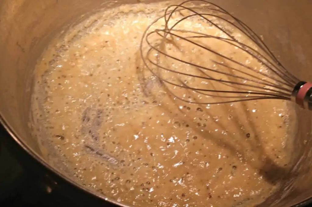 flour browning in butter in Dutch oven for asparagus soup