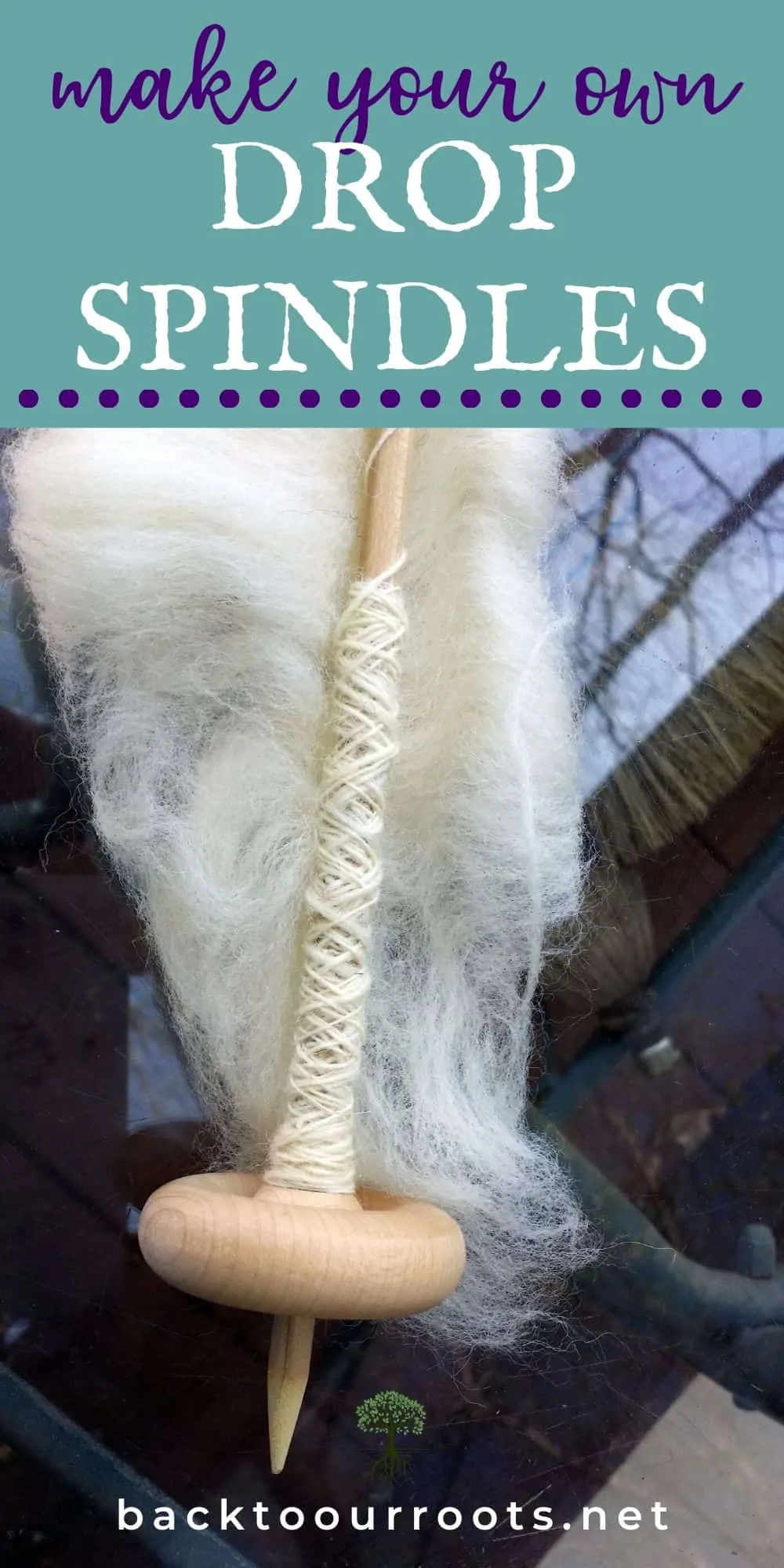 DIY Drop Spindle with white yarn on it