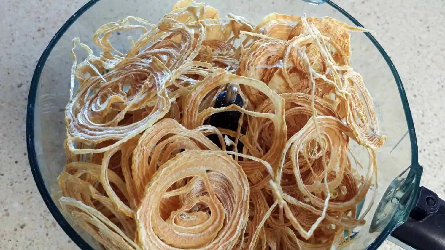 dried onions in food processor for easy homemade onion powder