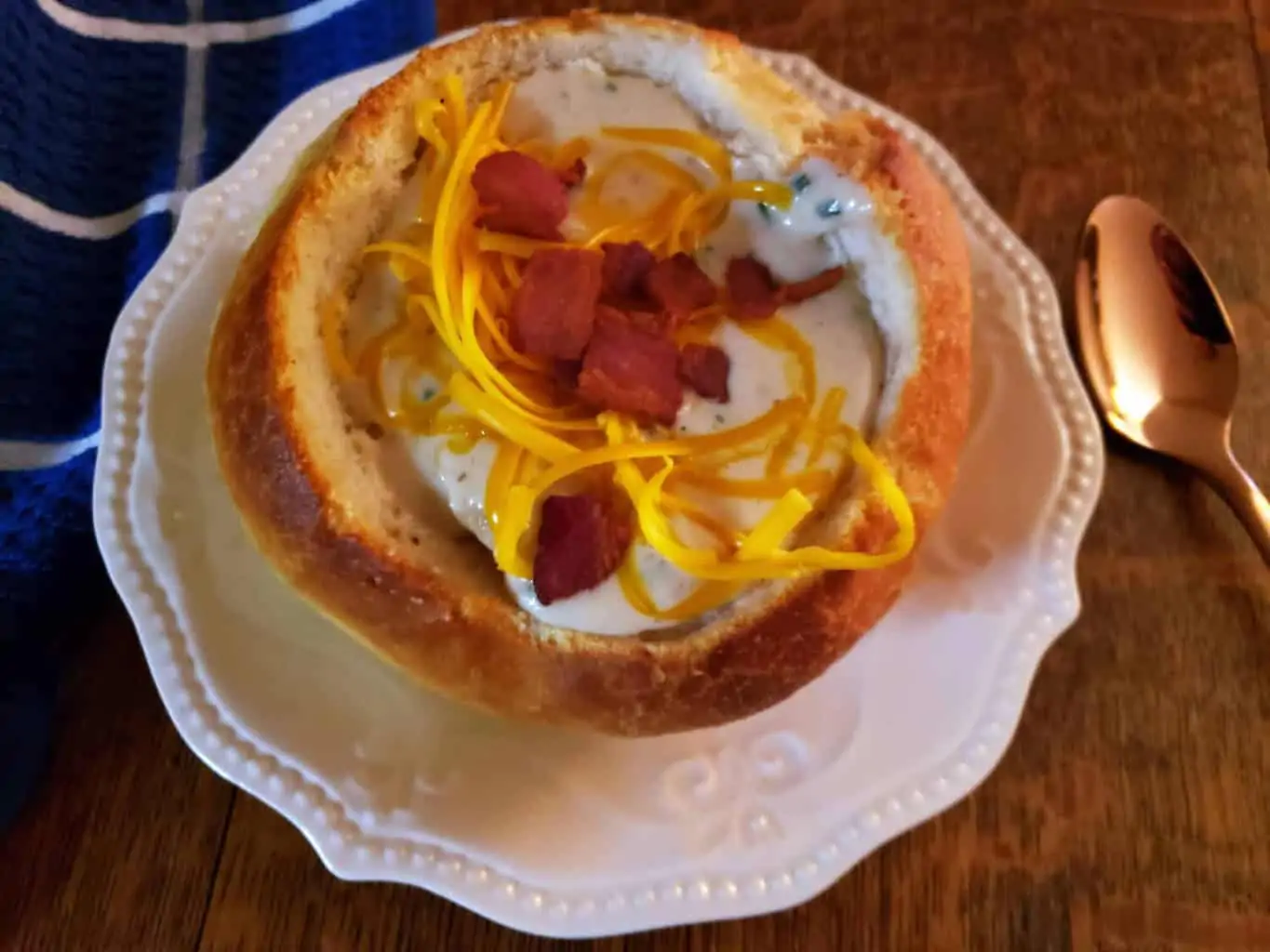 Loaded Potato Soup in a bread bowl