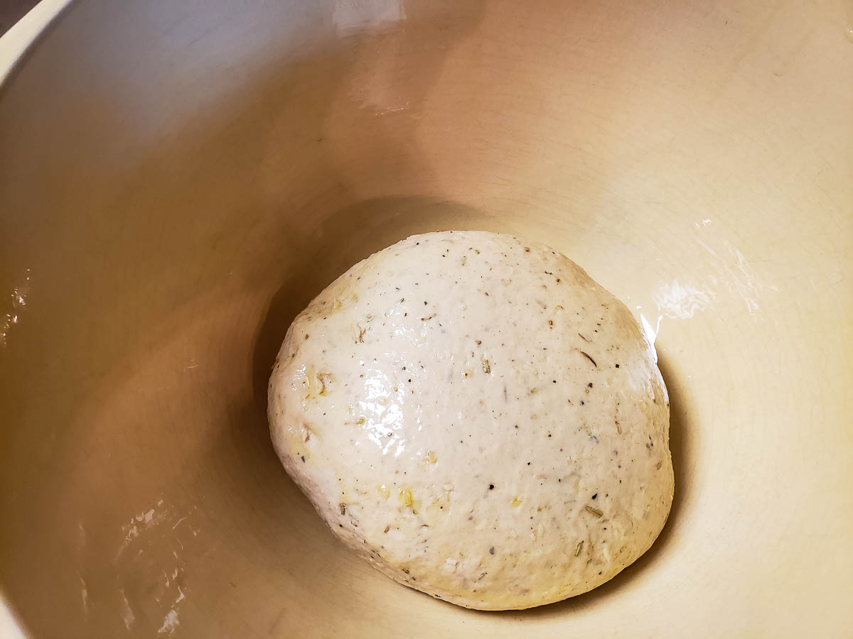 Ball of Parmesan Rosemary Breadstick dough in bowl