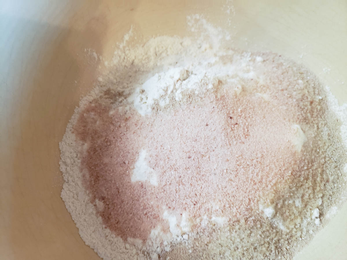 dry ingredients for Italian Bread in mixing bowl